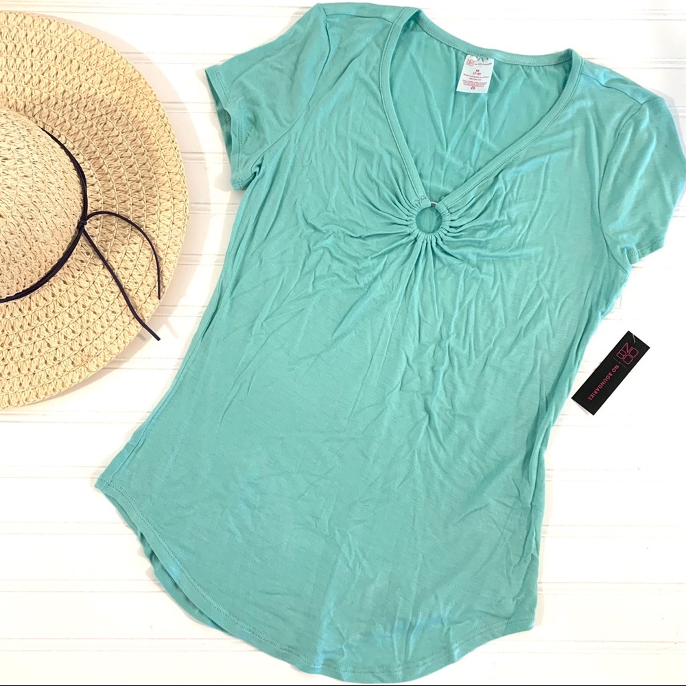 Teal Short Sleeve Top Ring Front NWT
